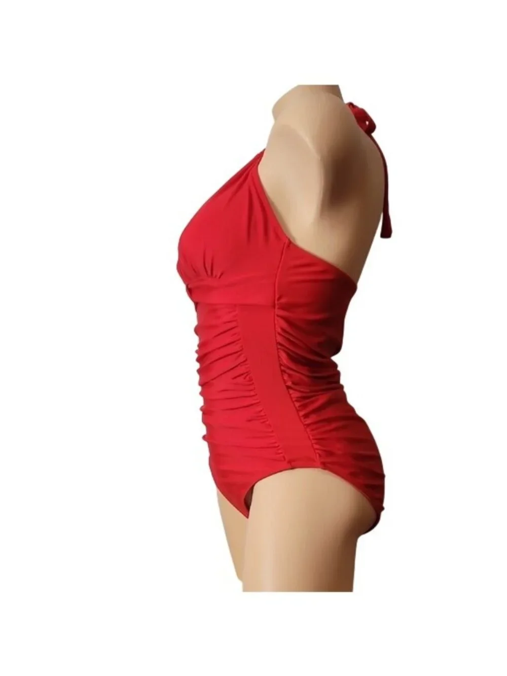 Smismivo Red Halter One-Piece Swimsuit With Ruched Front & Bow Detail - Picture 8 of 16
